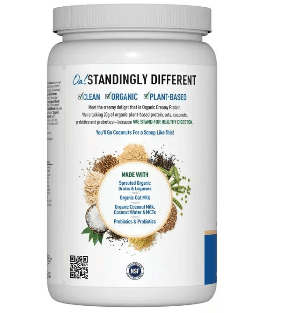 Organic creamy protein oatmilk bottle back side