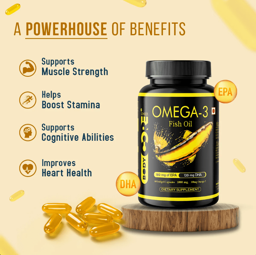 Omega-3 Fish Oil Capsules bottles features display in