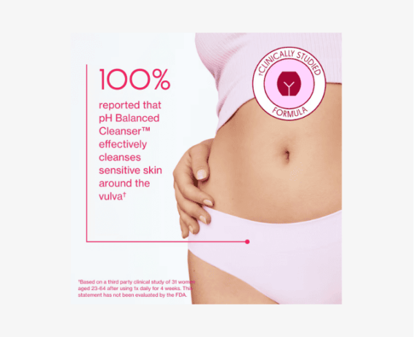 pH Balanced Vulva Cleanser feature explaining female hip