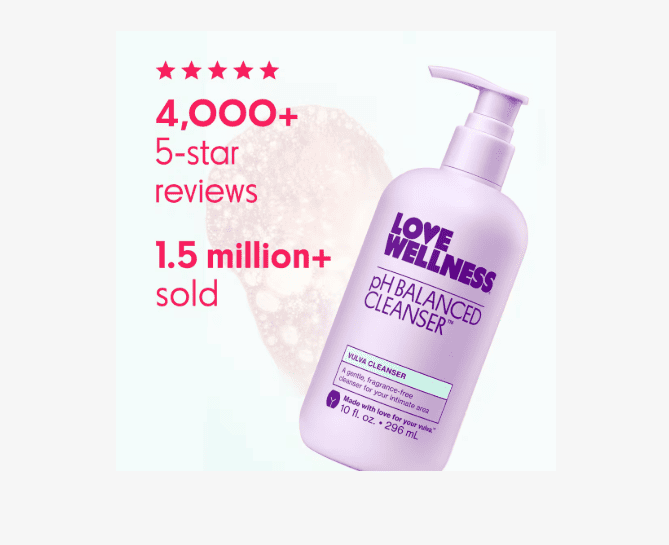 pH Balanced Vulva Cleanser bottle explaining its advantages